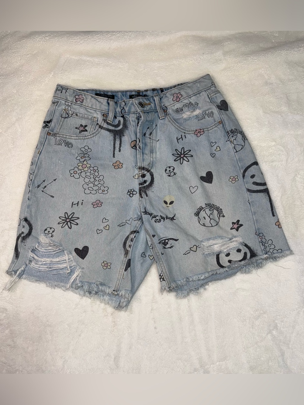 wild fable Light Wash Doodle Print Denim Shorts NWOT